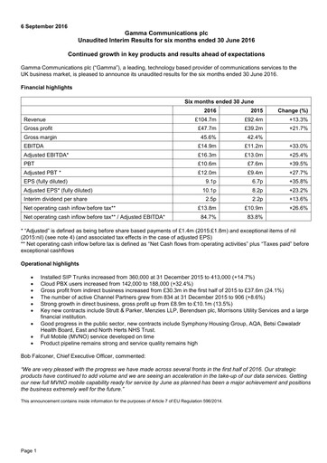Thumbnail Gamma Communications Half-year Report 2016