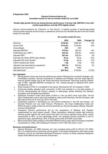 Thumbnail Gamma Communications Half-year Report 2025