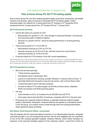 Thumbnail Pets at Home Quarterly Report 2016-q3
