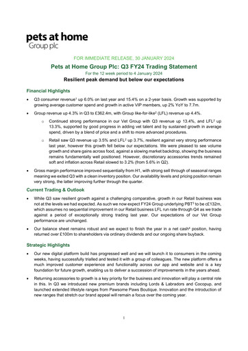 Thumbnail Pets at Home Quarterly Report 2024-q3
