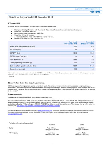 Miniature Jupiter Fund Management Rapport financier 2013