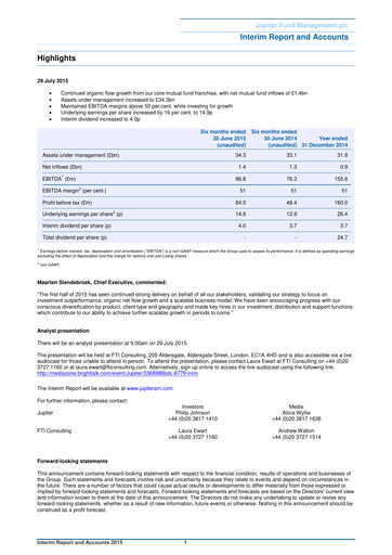 Miniature Jupiter Fund Management Rapport semestriel 2015-h1