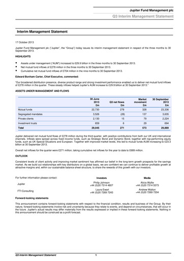 Miniature Jupiter Fund Management Rapport trimestriel 2013-q3