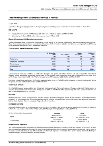 Miniature Jupiter Fund Management Rapport trimestriel 2014-q1