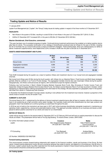 Miniature Jupiter Fund Management Rapport trimestriel 2017-q4
