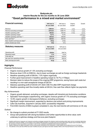 Thumbnail Bodycote Half-year Report 2024-h1