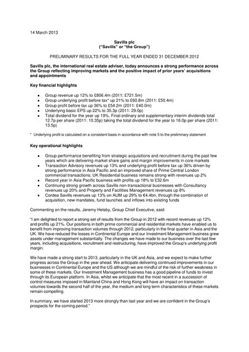 Thumbnail Savills Financial Report 2012