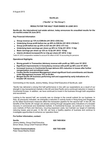 Thumbnail Savills Half-year Report 2013-h1