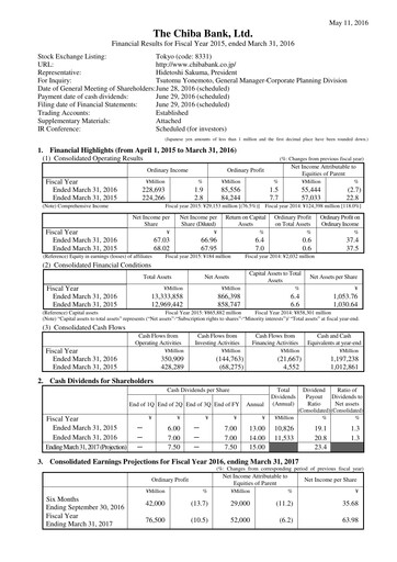 Thumbnail Chiba Bank Financial Statement fy2015