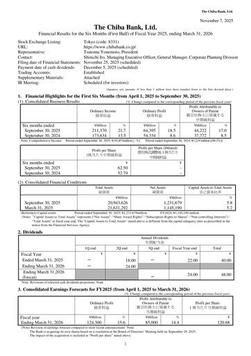 Miniature Chiba Bank Rapport semestriel 2025-h1
