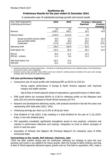 Vorschaubild Synthomer Finanzbericht 2016
