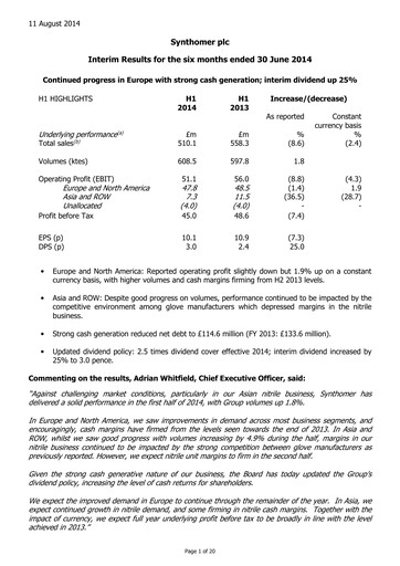 Vorschaubild Synthomer Halbjahresbericht 2014-h1