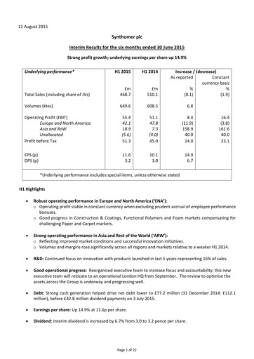 Vorschaubild Synthomer Halbjahresbericht 2015-h1