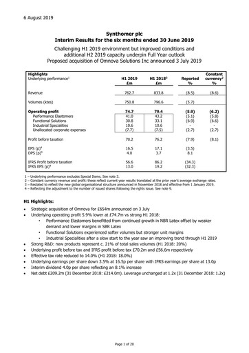 Vorschaubild Synthomer Halbjahresbericht 2019-h1