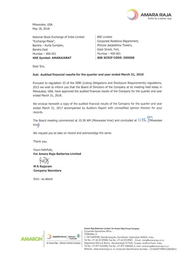 Thumbnail Amara Raja Energy & Mobility Quarterly Report 2018-q4