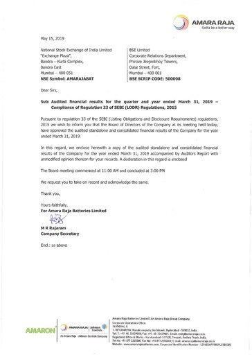 Thumbnail Amara Raja Energy & Mobility Quarterly Report 2019-q4