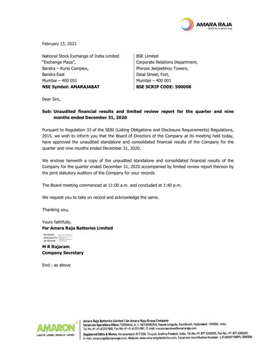 Thumbnail Amara Raja Energy & Mobility Quarterly Report 2021-q3