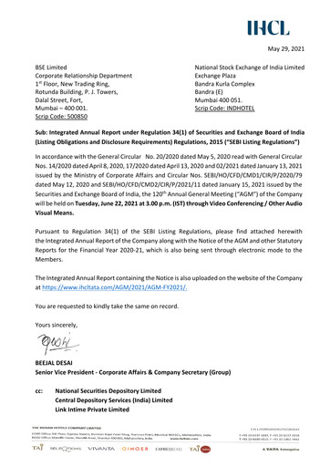 Thumbnail Indian Hotels Company Annual Report 2020-2021