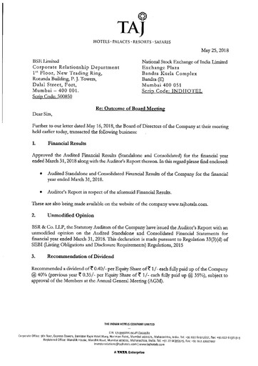 Thumbnail Indian Hotels Company Financial Statement 2017-2018