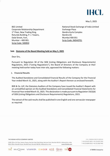 Thumbnail Indian Hotels Company Financial Statement 2024-2025
