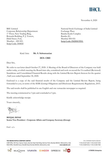 Thumbnail Indian Hotels Company Quarterly Report 2020-q2