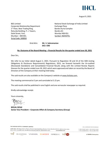 Thumbnail Indian Hotels Company Quarterly Report 2021-q1