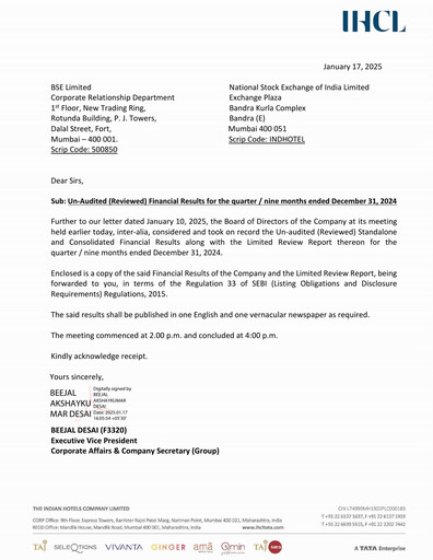 Thumbnail Indian Hotels Company Quarterly Report 2024-q3