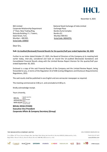 Thumbnail Indian Hotels Company Quarterly Report 2025-q2