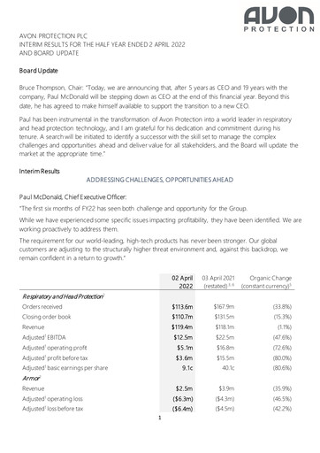 Vorschaubild Avon Protection Finanzbericht 2022-h1