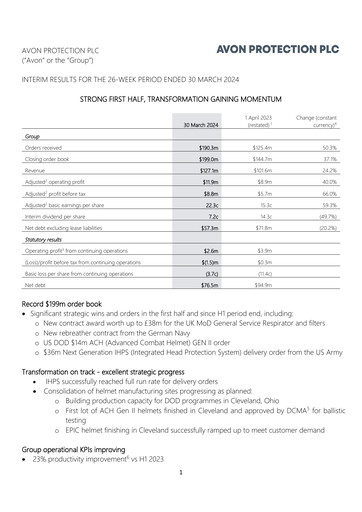 Thumbnail Avon Protection Half-year Report 2024-h1