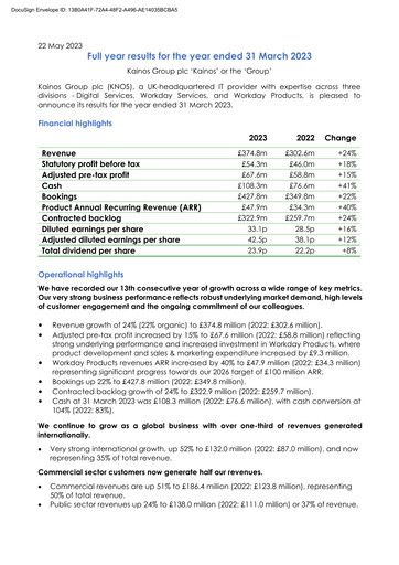 Thumbnail Kainos Group Financial Report 2023