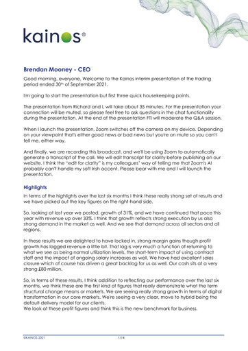 Thumbnail Kainos Group Half-year Report 2021-h1