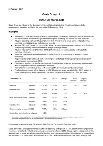 Miniature Coats Group Rapport financier 2016