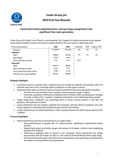 Thumbnail Coats Group Financial Report 2025