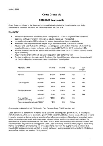 Miniature Coats Group Rapport semestriel 2016-h1