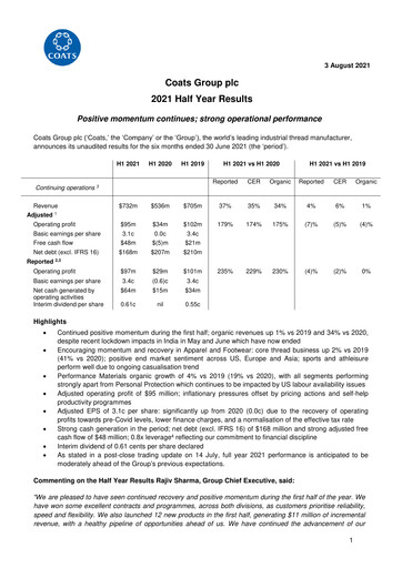 Miniature Coats Group Rapport semestriel 2021-h1