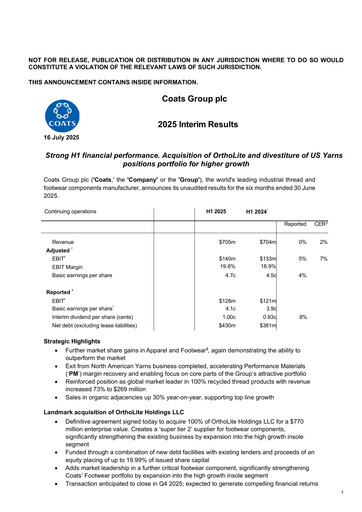 Miniature Coats Group Rapport semestriel 2025-h1