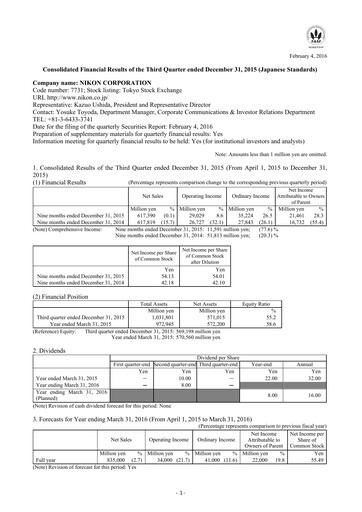 Thumbnail Nikon Quarterly Report 2016-q3
