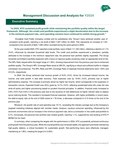 Miniature Krungthai Card Rapport financier 2024