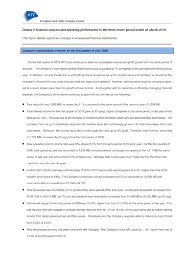 Miniature Krungthai Card Rapport trimestriel 2019-q1