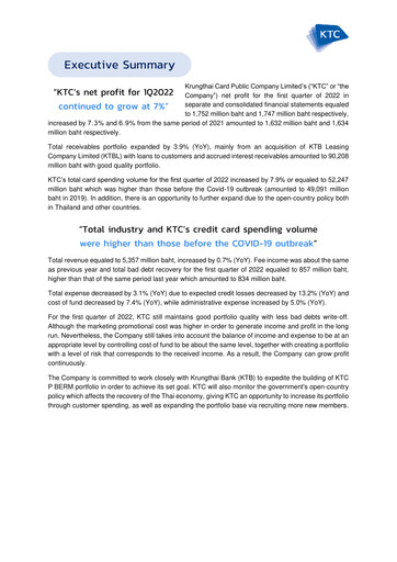 Miniature Krungthai Card Rapport trimestriel 2022-q1