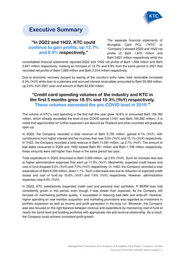 Miniature Krungthai Card Rapport trimestriel 2022-q2