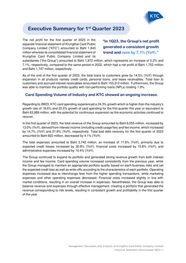 Miniature Krungthai Card Rapport trimestriel 2023-q1