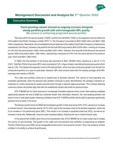 Miniature Krungthai Card Rapport trimestriel 2023-q2