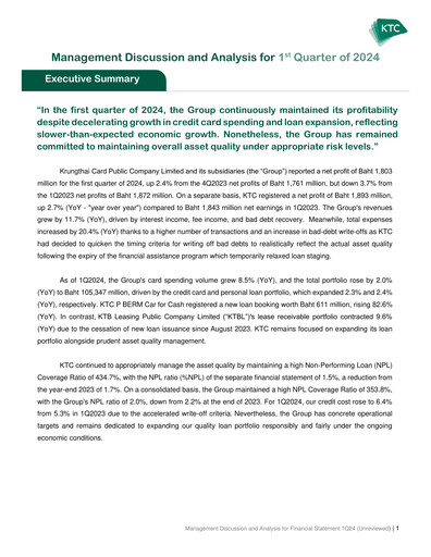 Miniature Krungthai Card Rapport trimestriel 2024-q1