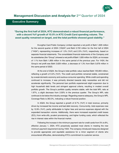 Miniature Krungthai Card Rapport trimestriel 2024-q2