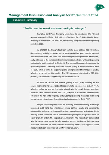 Miniature Krungthai Card Rapport trimestriel 2024-q3