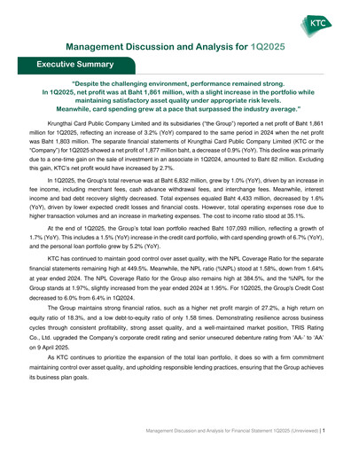 Miniature Krungthai Card Rapport trimestriel 2025-q1