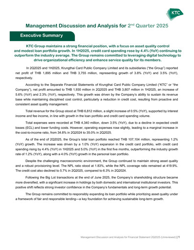 Miniature Krungthai Card Rapport trimestriel 2025-q2