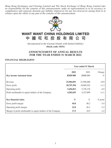 Thumbnail Want Want China Financial Report 2021-2022